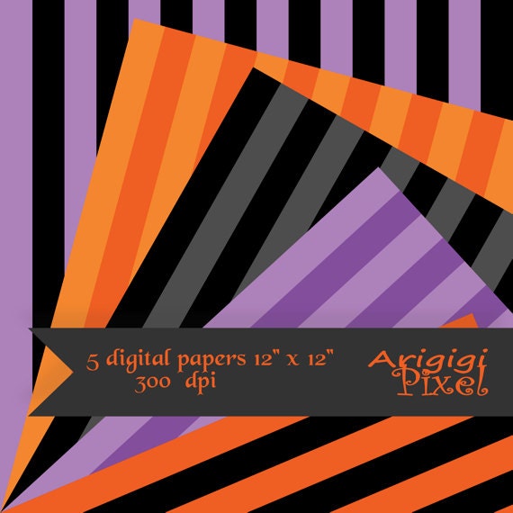 Striped Digital Collage Sheets, Halloween, orange, purple, black, instant download, scrapbooking paper Il_570xn