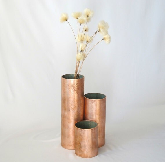 Copper Vase set of 3 handmade from recycled copper pipe