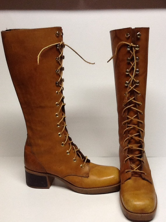 Vintage lace up knee high hippie boots Awesome size 7-8 boho 70's Frye ...