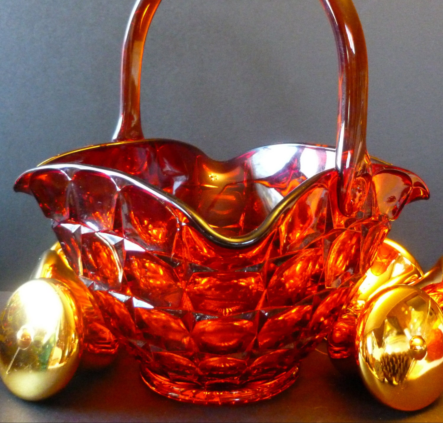 Vintage Indiana Glass Red Basket Pattern Constellation Large