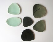 Collection of Six dishes, Ceramic Plates-Turquoise Blue - Shiny Black - Greenly Gray