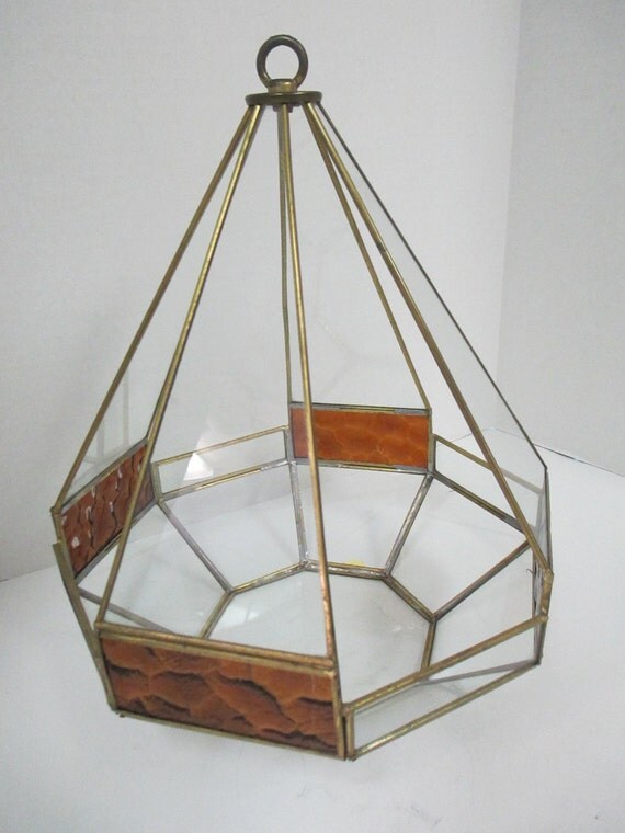 Brown Stained glass plant hanger with by thefeathermerchant2