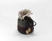 Jewelry Bag with Drawstring, Crochet Pouch,  Brown Gray Gift Bag