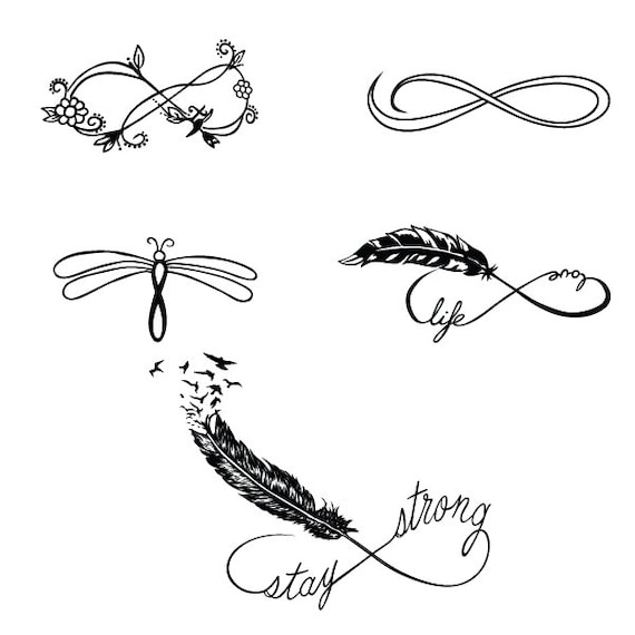 Infinity Feathers Set Temporary Tattoo Pack Set of 10