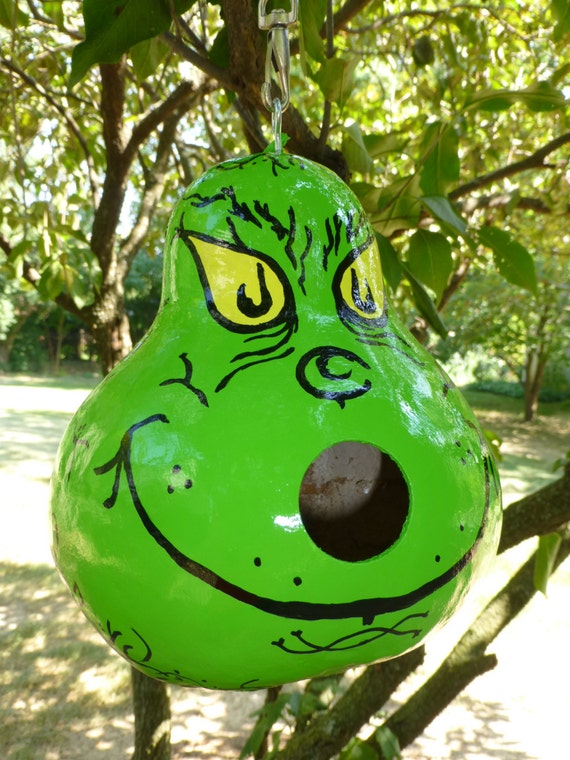 Items similar to The Grinch Birdhouse Gourd Art Hand ...