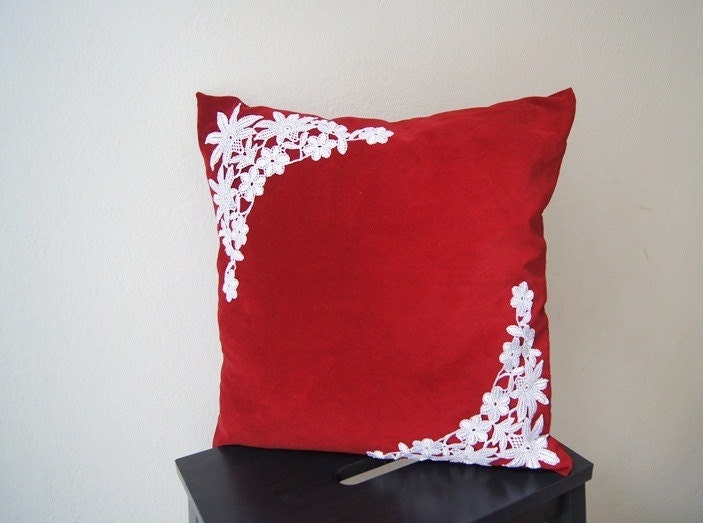 PILLOW / Red Pillow Cover Lace Throw Pillow by SpecialFabrics