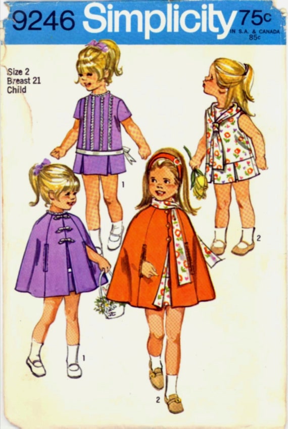 1970s Girl’s Cape Dress Scarf Simplicity 9246 Hippie Boho Mod Vintage Sewing Pattern