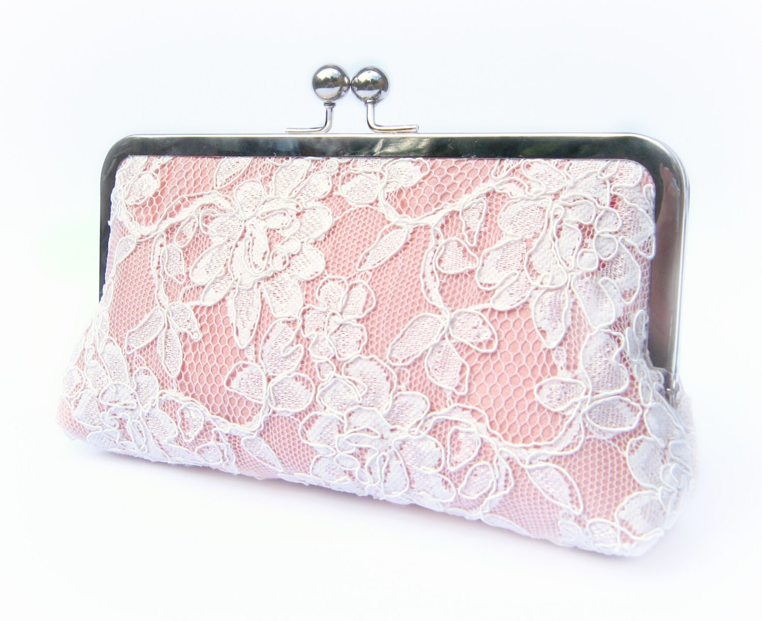 Lace bridal clutch bag coral pink wedding clutch rose