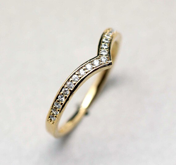 Items similar to Wishbone ring detailed with Cubic Zirconia in gold ...