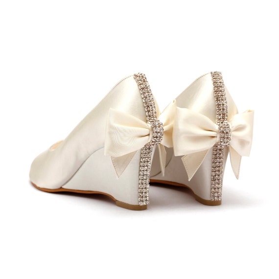 Ivory Rhinestone Wedding Shoes, Ivory White Bridal Wedges, Garden ...