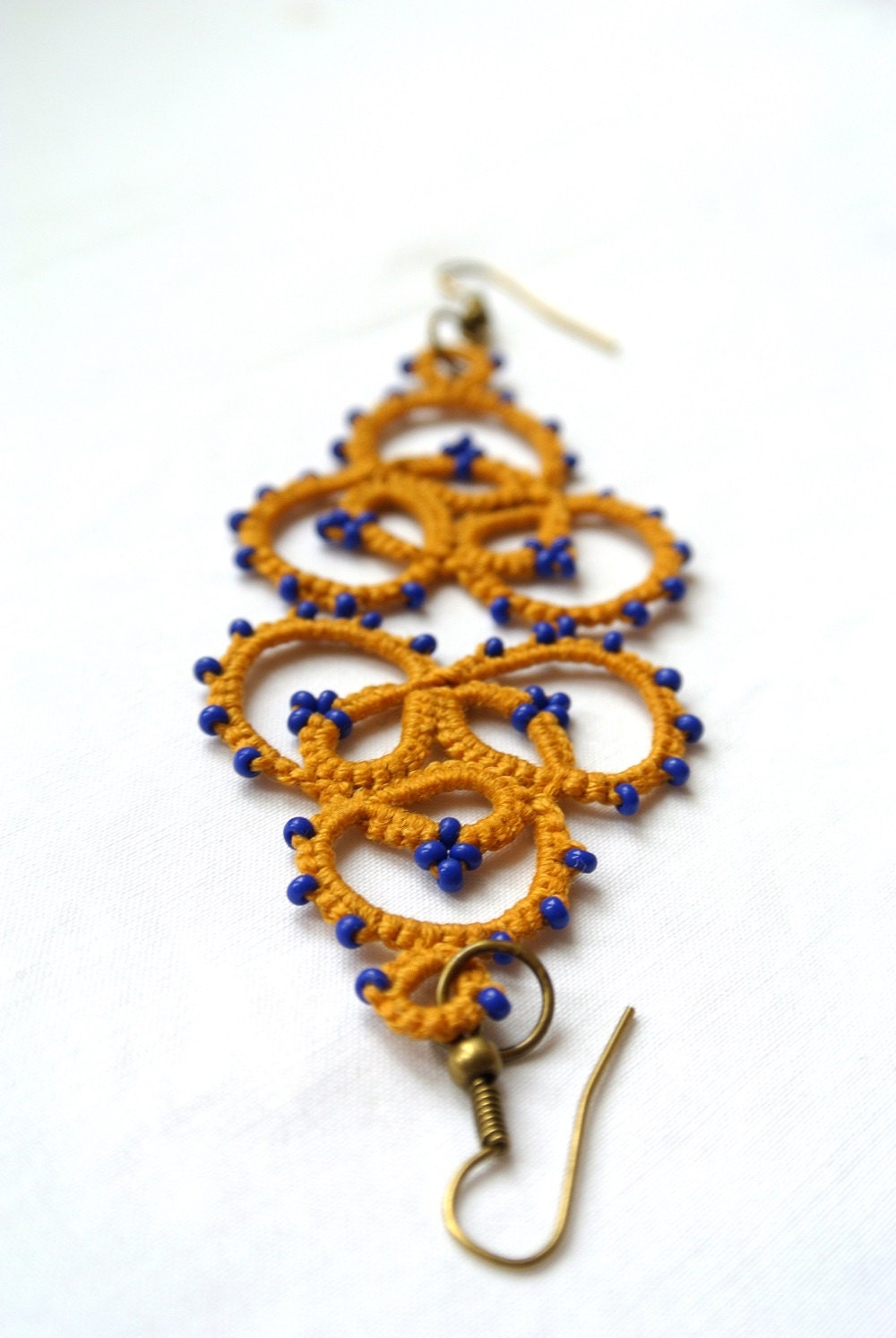 Sale tatted lace earrings mustard and mykonos blue made in
