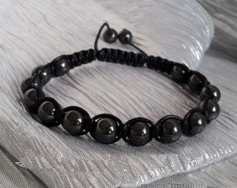Hematite Bracelet,Unisex, Hematite Shamballa Bracelet, 8MM Hematite Ball Beads Macrame Bracelet