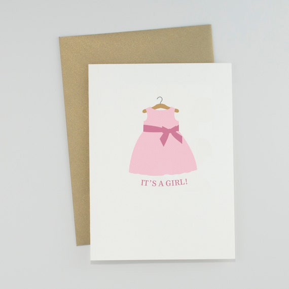 It's a Girl Let the Shopping Begin Card with Custom Gold Envelope