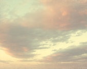 Evening Sky Photography, Clouds, Nature Photography, Home Decor, Pastel Blue Pink, Neutral Tones, Nursery Room Decor, Bathroom Bedroom Decor