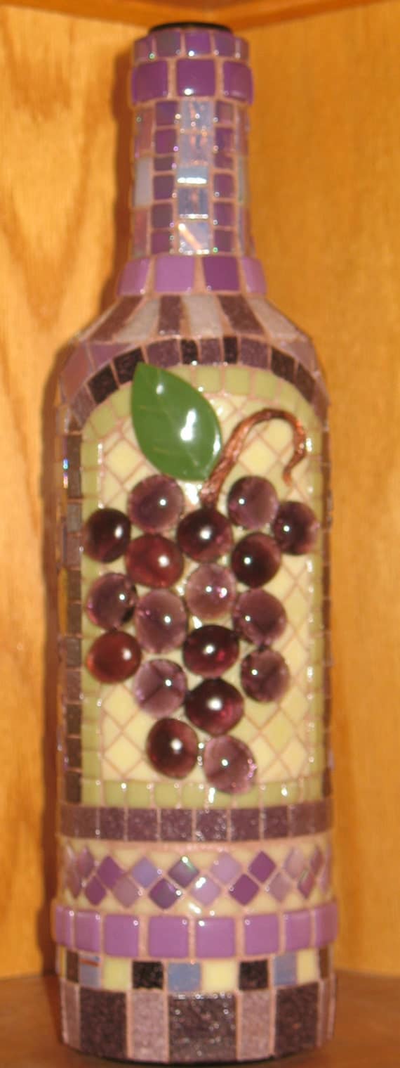 MOSAIC GRAPES WINE Bottle...Purples... Amethyst...Decorative