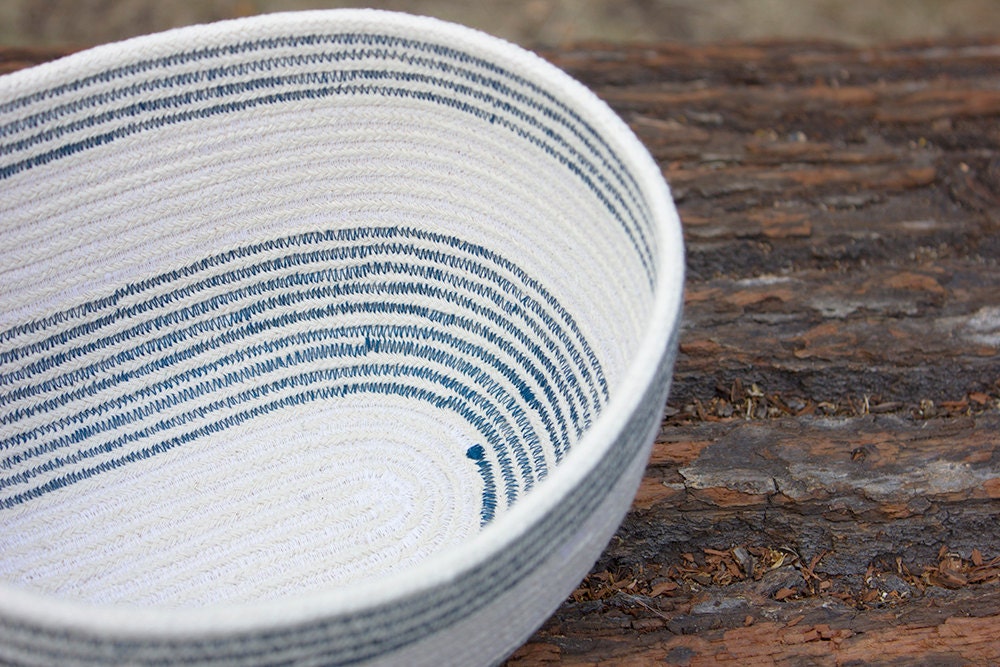 White & Blue Cotton Sash Cord Basket