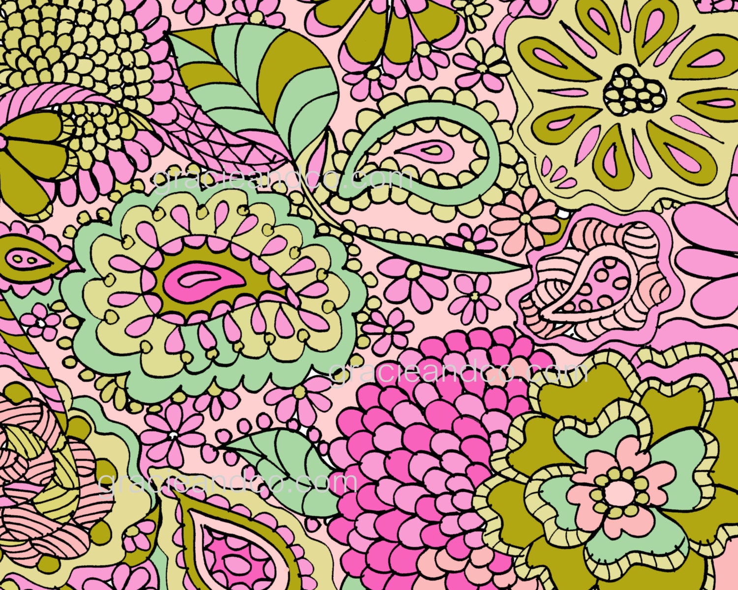 Digital background paper whimsical flowers by JaneLazenbyartist