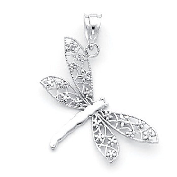 14k White Gold Dragonfly Charm, White Gold Dragonfly Charm, Dragonfly ...