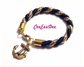 Blue & Gold Anchor Bracelet