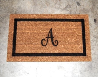 Doormat / Welcome Mat Personalized with Single Custom Initial Monogram - Capital letter with border - made from natural coir