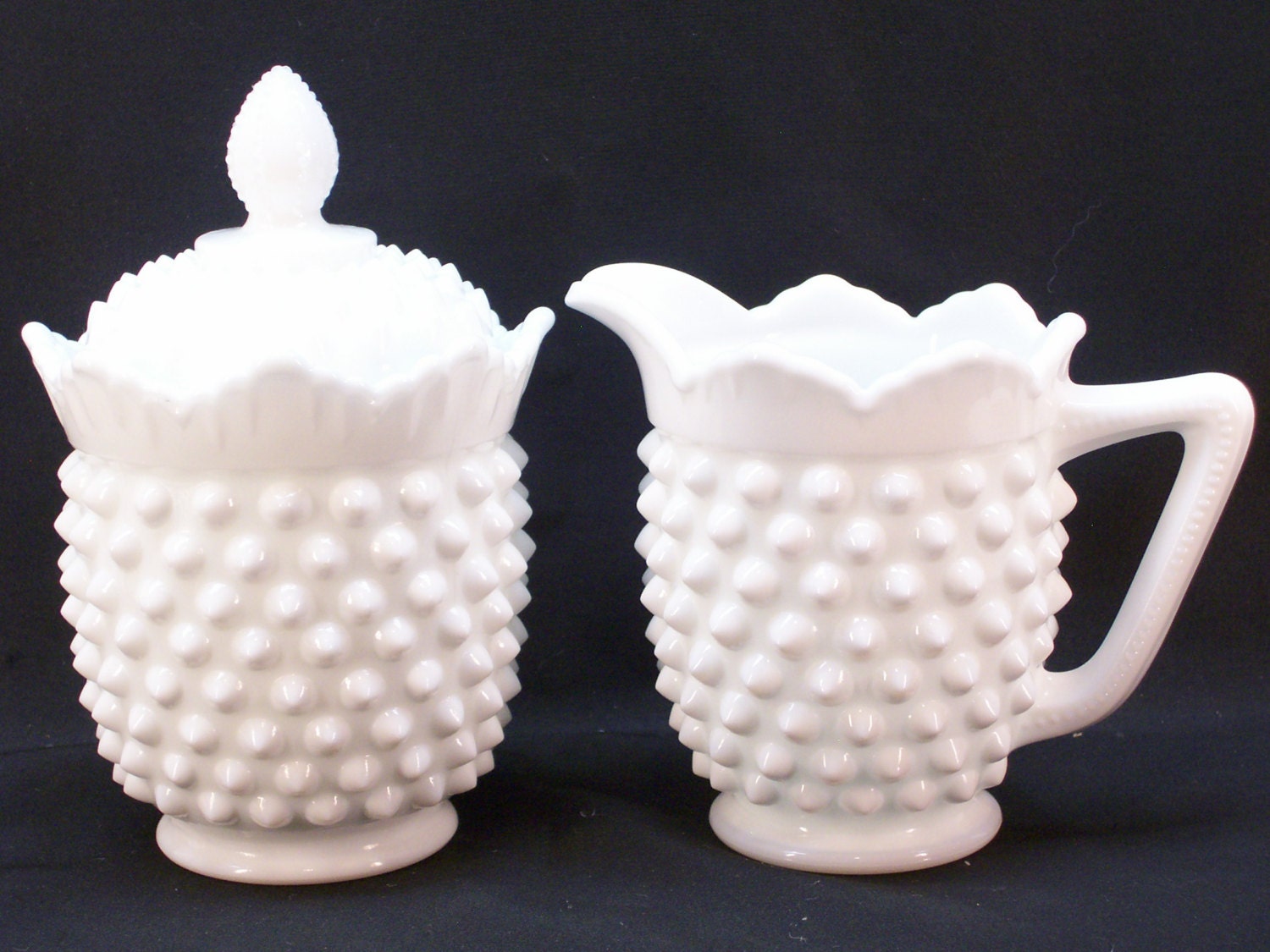 Fenton Milk Glass Hobnail Creamer and Sugar by GarageSaleGlass