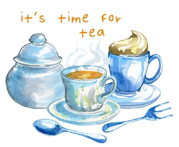 Items similar to Digital Clip Art, Tea Time Set, Handpainted Clip Art