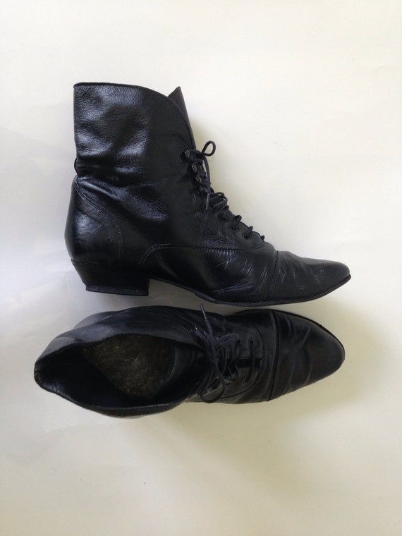 vintage women's size 8.5 9 black leather hipster boots