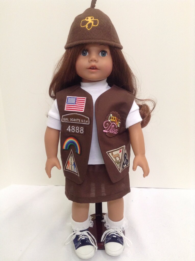 Brownie Girl Scout Uniform Set W/Vest Fits Any 18 Doll