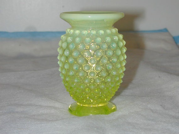 Fenton Yellow Opalescent or Topaz Small Hobnail Vase