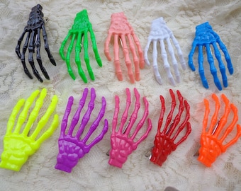 SALE--30 PCS Mixed colors (10 colors) skeleton hand hair clips
