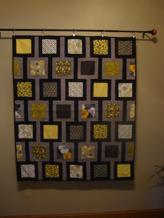 Items similar to Striking Black, Gray & Yellow Quilt on Etsy