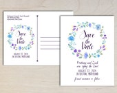 Rustic Boho Floral Wedding Invitation, Save the Date, Postcard, Purple Rustic Boho Floral Wedding Invitation, Save the Date, Postcard, Purple