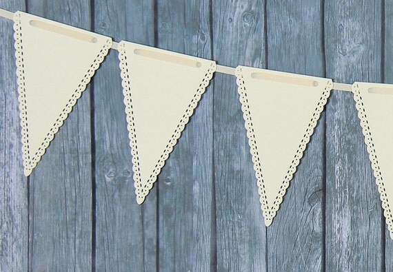 Cream Pennant Banner - Ivory Banner - Paper Bunting - Paper Garland - Nursery Decor - Wedding Decoration - Wedding Photo Prop - Name Banner Il_570xn