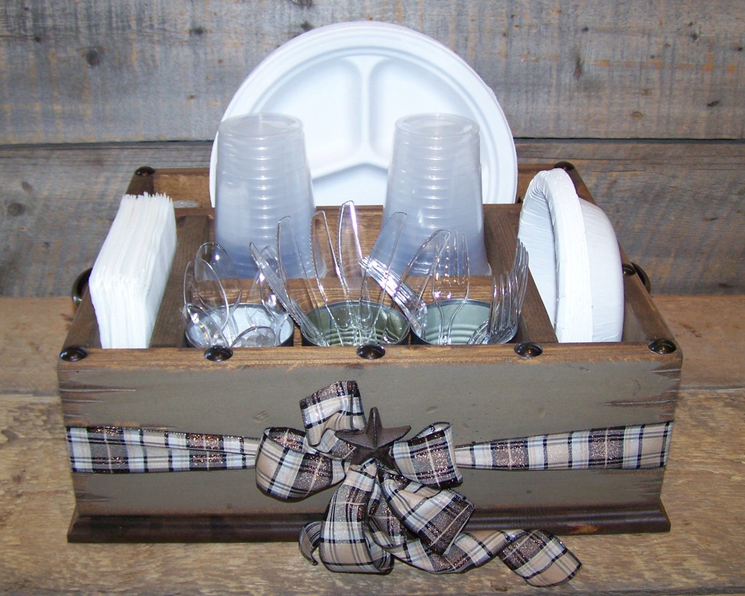 Table Caddy Napkin Holder Paper plate holder by WorkHorseFurniture