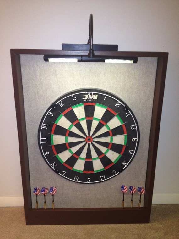 led lighted sandstone felt & brown trim dart board backboard