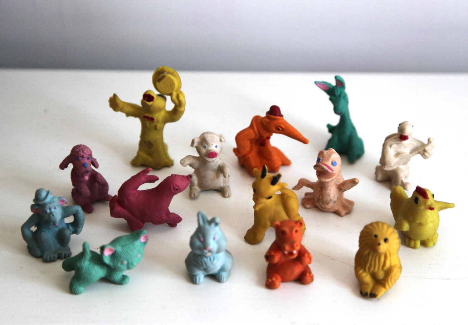 Vintage 60s 70s rubber animal erasers lot of 15