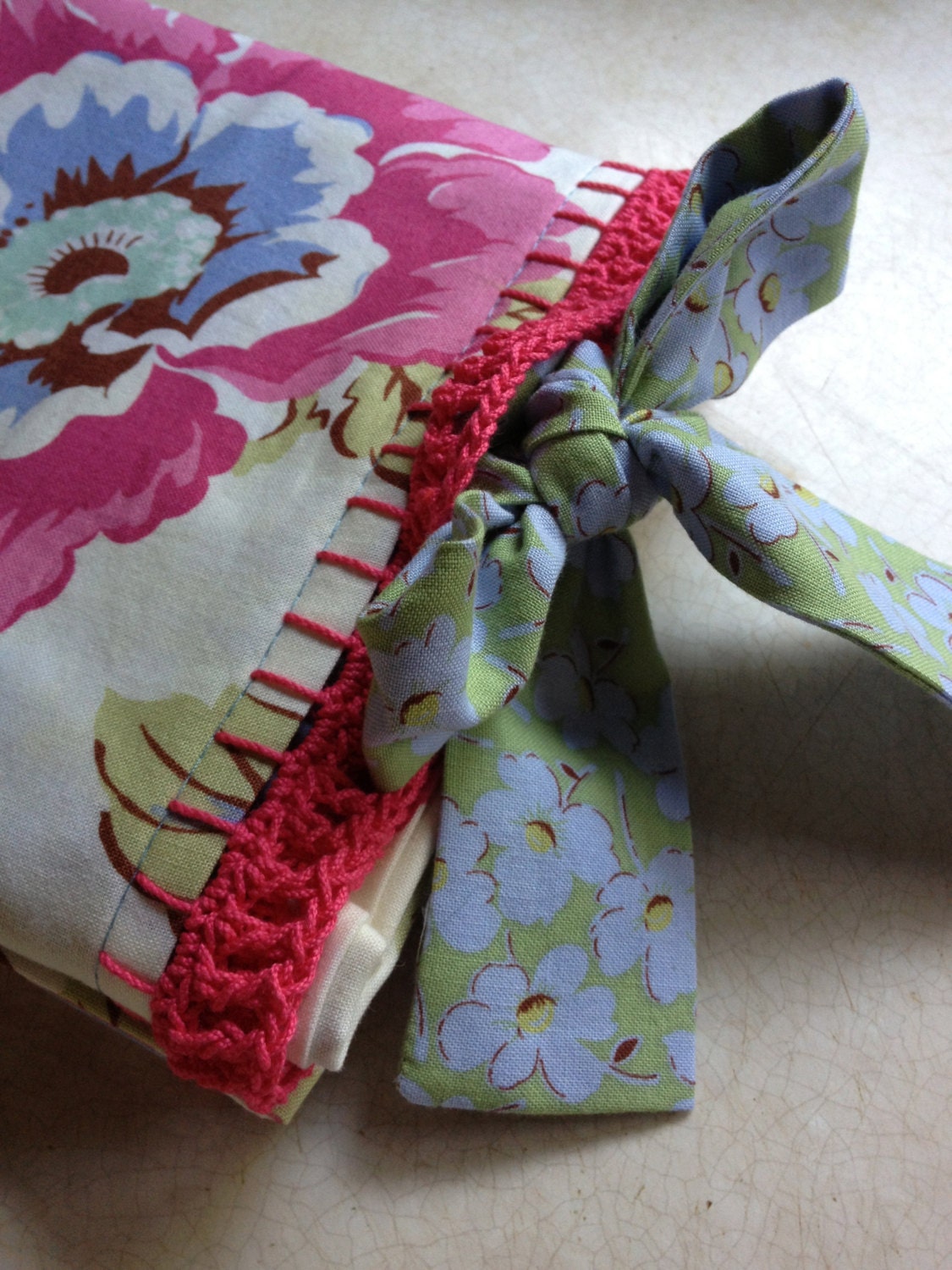 Pillowcase Large Floral Print in pink green blue and cream