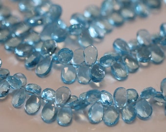 Swiss Blue Quartz Faceted Pear Briolettes, 9 - 10 mm, 6 beads GM2207FP/10/6 # 55