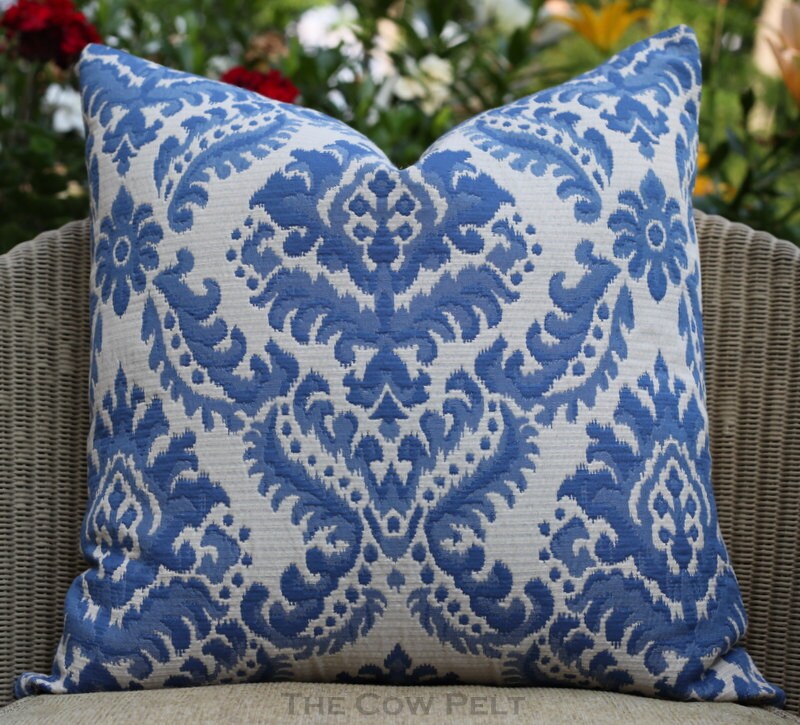 Damask Blue Pillow Jacquard Handmade Decorative Pillow