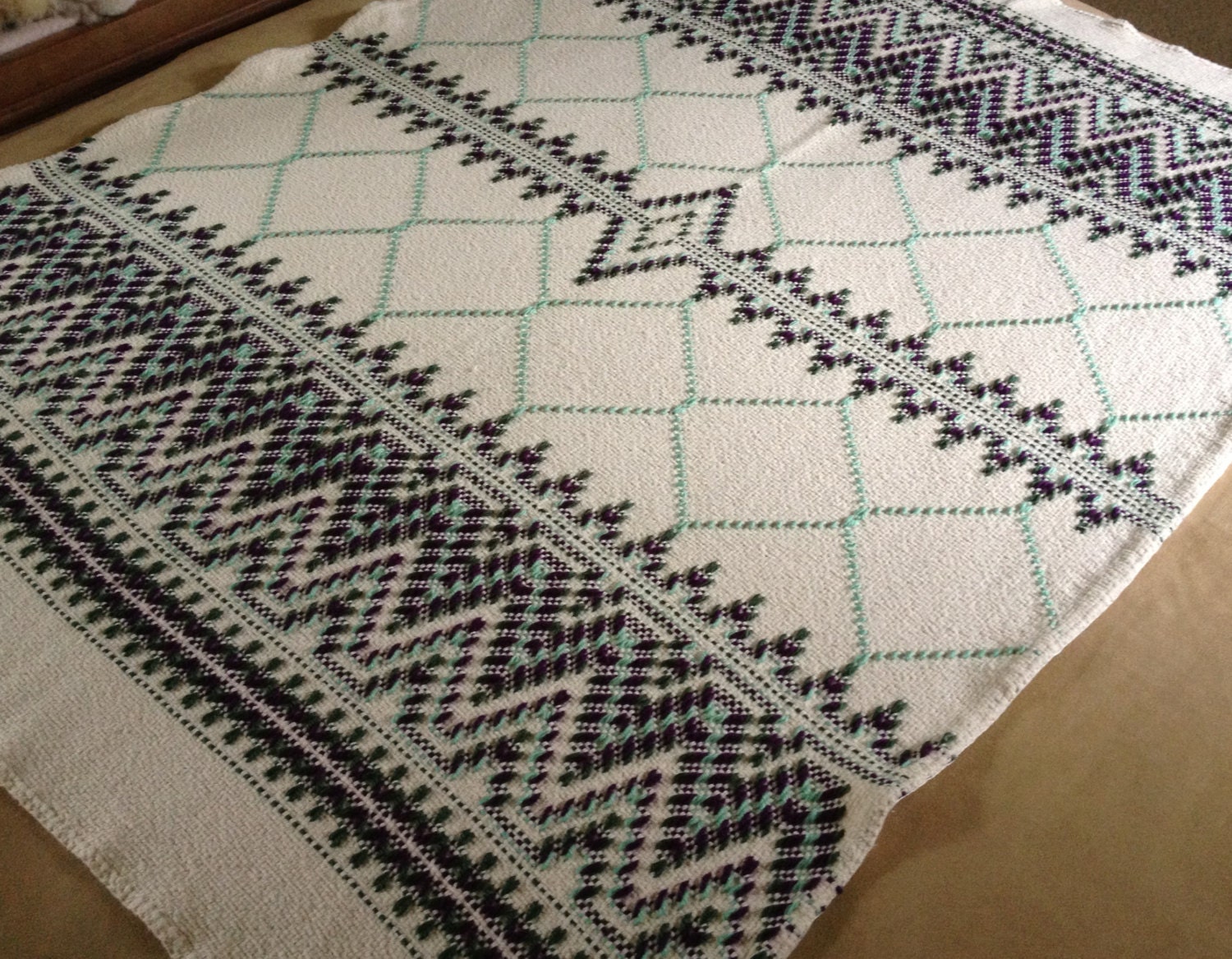 Swedish Weaving Huck Weaving Monks Cloth Lap Throw / Blanket