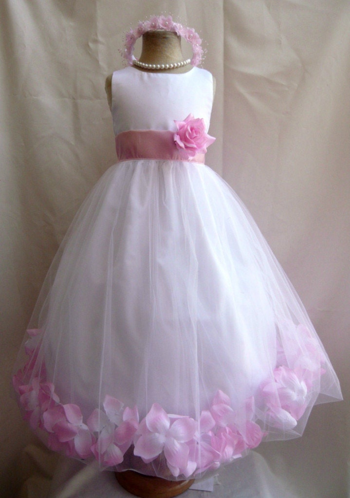 Flower Girl Dress White Rose Petal Dress with Pink by LuuniKids