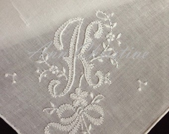 Keepsake K Initial HAND MONOGRAM Hankie Handkerchief UNUSED Vintage Stock Monogrammed Wedding Bridal