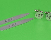 Custom Monogram Collar Stays and Cuff Link Set - Hand Stamped Groomsman Gift Il_170x135
