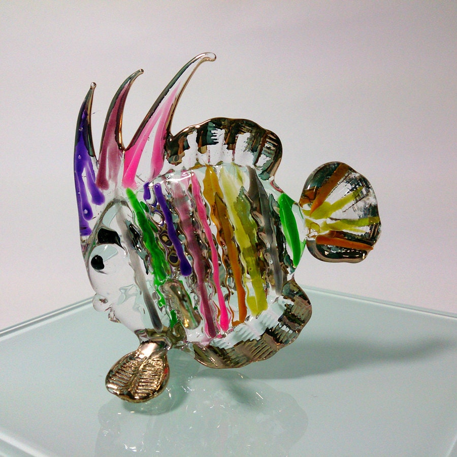 Fish Hand Painted Rainbow Line Blown Glass Art Gold By Icandoshop   Il Fullxfull.543150947 Gnzp 