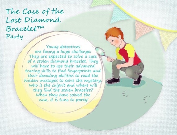 Complete kids birthday party in a booklet: The Case of the Lost Diamond Bracelet Il_570xn