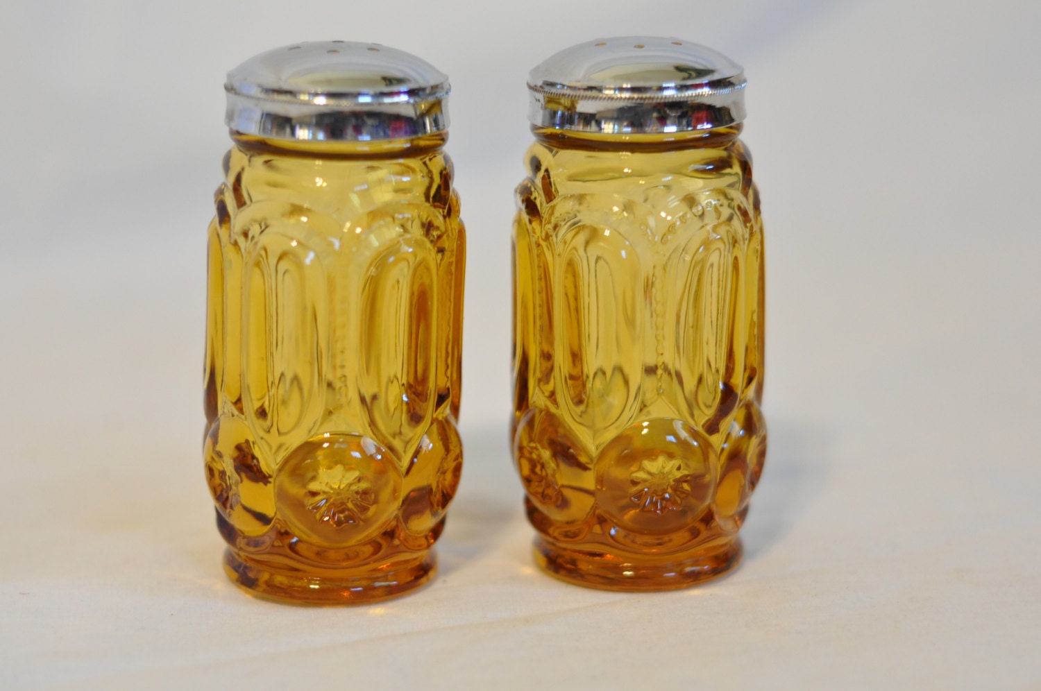 Vintage Gold Glass Salt and Pepper Shaker Set 1960s Retro