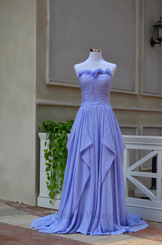 Items similar to Blue Chiffon Strapless Sweetheart Neckline Prom Dress