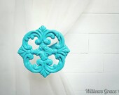 Window Treatments / Two Metal Curtain Tie Backs / Curtain Tiebacks / Curtain Holdback / Drapery Tie Back / Shabby Chic / Turquoise Decor - WillowsGrace