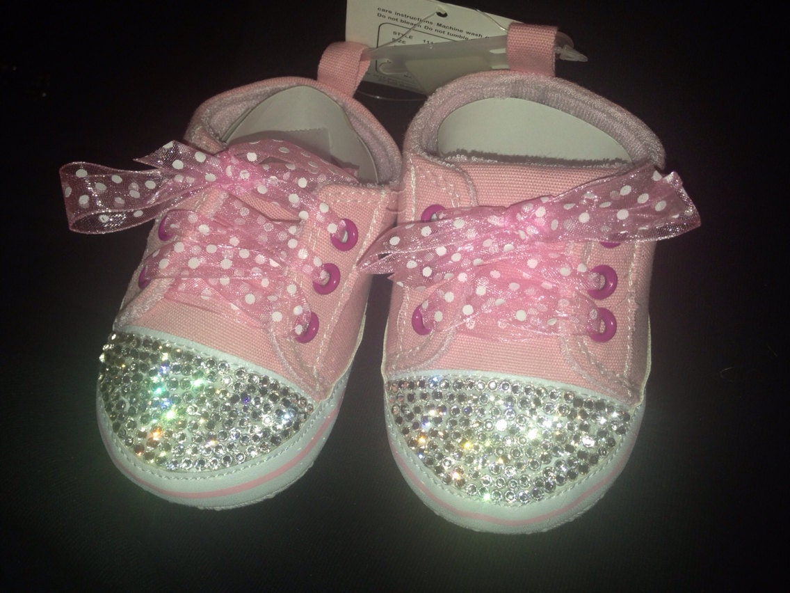 Baby girl shoes covered in Swarovski crystals baby shower