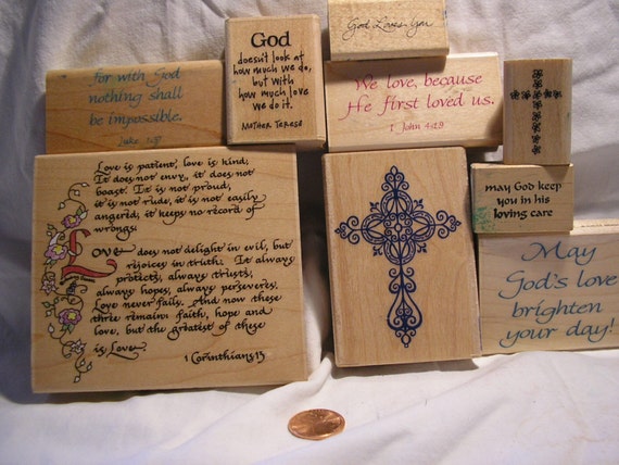 BIBLE VERSES RELIGIOUS theme Used Rubber Stamps God Loves